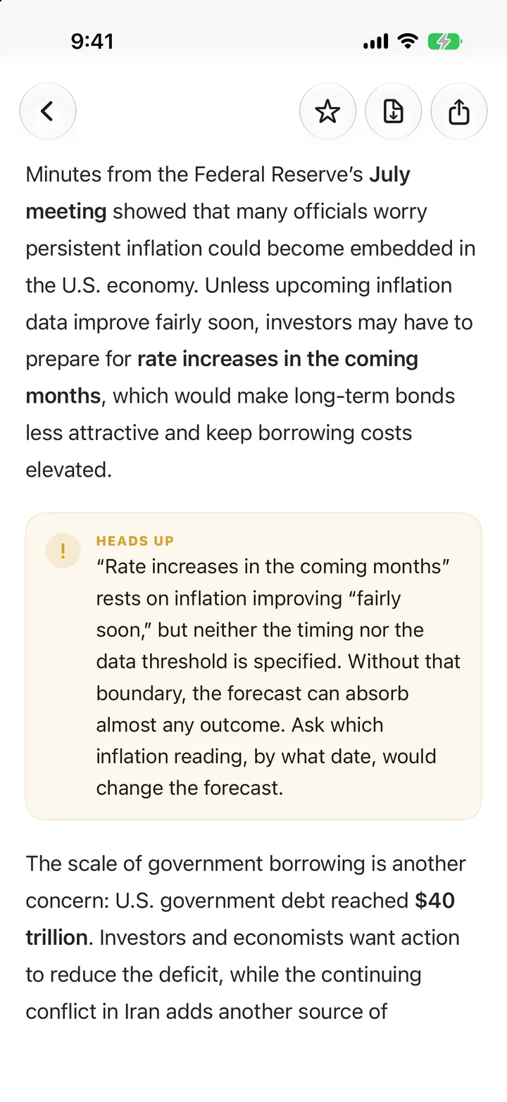 A heads-up marked inline in a brief in the Podket iPhone app