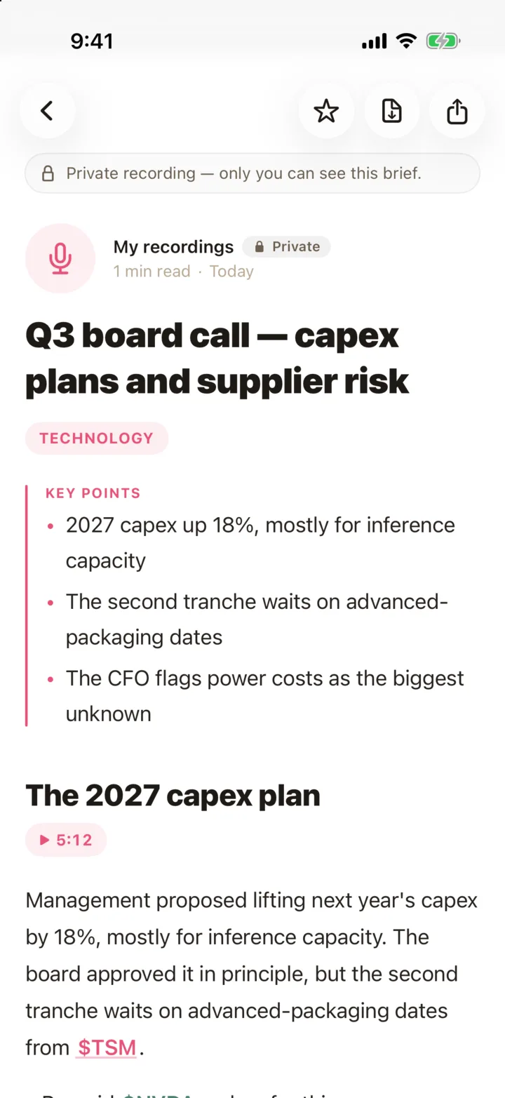 A private brief of a board call in the Podket iPhone app
